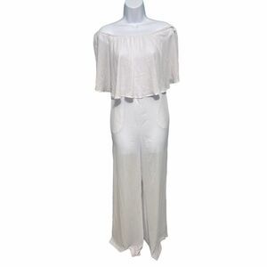 Show‎ Me Your Mumu Sheer Flowy Jumpsuit Pants One Piece Off Shoulder White XXS
